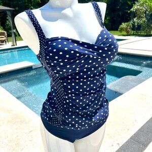 NWT Sunflair Tankini Swimsuit In Navy Polka Dot Size 10 / Medium